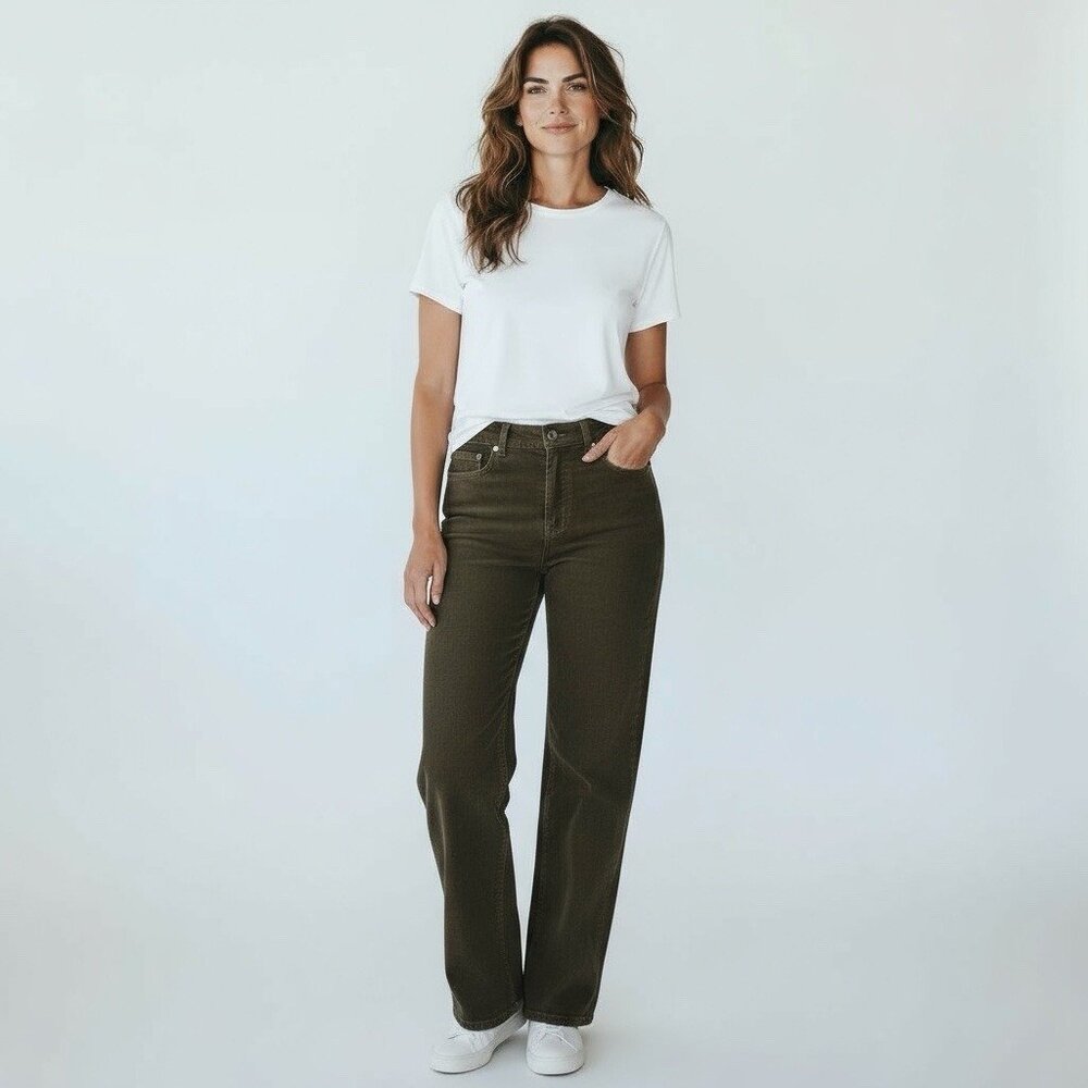 Polo Jeans‎ Women's 14 Wendy Corduroy Jeans Olive Straight Leg EUC Inseam 31.5"
